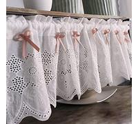 A.Monamour Tenda a Mantovana in Cotone Bianco Ricamato Pizzo Rustico Tenda Corta Mezza Tenda Piccola Tenda Della Porta Tenda Armadio Tenda Finestra a Vetro per Cucina Bistrot Caffè
