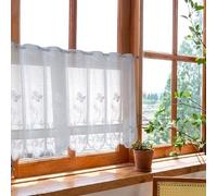 A.Monamour Tenda Corta per Finestra Piccola 2 Pezzi Grommet Bianco Trasparente Voile Tenda Pizzo Tendina Tenda da Cucina Bistrot Caffè Mezza Tenda Tenda a Vetro a Pannello Tenda Porta