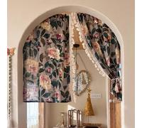 A.Monamour Tenda Corta per Finestra Piccola 2 Pezzi in Cotone Lino Vintage Floreale Verde Scuro con Nappe Tendina Tenda da Cucina Bistrot Caffè Mezza Tenda Tenda a Vetro a Pannello Tenda Porta