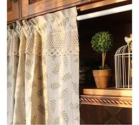 A.Monamour Tenda Corta per Finestra Piccola Beige Cotone Lino Foglia Verde Rustico Opaco Tendina da Cucina Bistrot Caffè Mezza Mantovana Tenda a Vetro a Pannello Porta Armadio