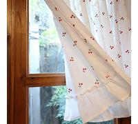 A.Monamour Tenda Corta per Finestra Piccola Cotone Bianco Semitrasparente Motivo Ciliegia Pom-Pom Textur Tendina Tenda da Cucina Bistrot Caffè Mezza Tenda Mantovana Tenda a Vetro Tenda Lavandino