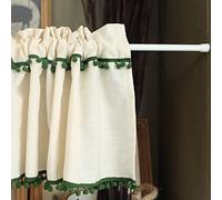 A.Monamour Tenda Corta per Finestra Piccola in Cotone e Lino Beige Con Pon Pon Verdi - Mantovana da Cucina Bistrot Caffè, a Vetro, a Pannello, Porta Armadio