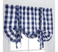 A.Monamour Tenda Corta per Finestra Piccola in Cotone Lino Opaco A Quadri Blu - Pacchetto Roman Shades, Tendina Cucina Bistrot Caffè, Mezza Mantovana, Tenda a Vetro a Pannello per Porta