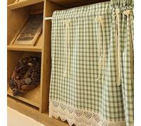 A.Monamour Tenda Corta per Finestra Piccola In Cotone Verde A Quadri Quadretti Scacchi Pizzo Ricamato Con Fiocchi Opaco Tendina Cucina Bistrot Caffè Mezza Mantovana Tenda a Vetro a Pannello Porta