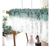 A.Monamour Tenda Corta per Finestra Piccola in Voile Trasparente Verde Con Fiocchi - Pizzo Floreale per Cucina, Bistrot, Caffè - Mezza Tenda Mantovana a Vetro, Pannello, Porta