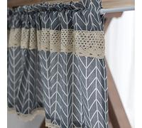 A.Monamour Tenda Corta per Finestra Piccola Opaco Cotone E Lino Rombo Grigio Geometrico Con Pizzo Tendina Tenda da Cucina Bistrot Caffè Mezza Tenda Mantovana Tenda a Vetro Tenda a Pannello Tenda Porta