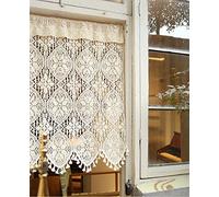 A.Monamour Tenda Corta per Finestra Piccola Pizzo All'Uncinetto In Cotone Beige Trasparente Chic Bohemian Tendina Tenda da Cucina Bistrot Caffè Mezza Tenda Mantovana Tenda a Vetro Tenda Lavandino