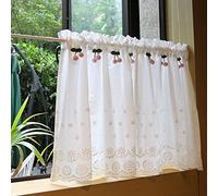 A.Monamour Tenda Corta per Finestra Piccola Pizzo Bianco Ricamo Fiore Di Cotone Con Decoro Ciliegia Opaco Tendina Tenda da Cucina Bistrot Caffè Mezza Tenda Mantovana Tenda a Vetro Tenda a Pannello