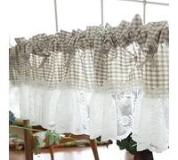 A.Monamour Tenda Corta per Finestra Piccola Pizzo Floreale A Quadri A Quadretti Semitrasparente Beige Con Fiocchi Tendina Cucina Bistrot Caffè Mezza Mantovana Tenda a Vetro a Pannello Tenda Porta