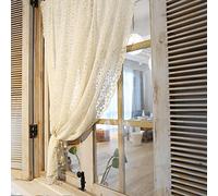 A.Monamour Tenda Corta per Finestra Piccola Pizzo Ricamato Floreale Beige Trasparente Retrò Tendina Tenda da Cucina Bistrot Caffè Mezza Tenda Mantovana Tenda a Vetro Tenda Porta Armadio Lavandino