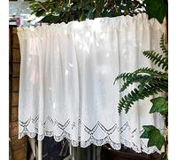 A.Monamour Tenda Corta per Finestra Piccola Pizzo Ricamato Floreale Bianco In Cotone Opaco Retrò Rustico Tendina Tenda da Cucina Bistrot Caffè Mezza Tenda Mantovana Tenda a Vetro Tenda a Pannello