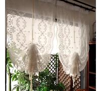 A.Monamour Tenda Corta per Finestra Piccola Pizzo Voile Bianco Trasparente Ricamato Tende a Rullo Tendina Tenda da Cucina Bistrot Caffè Mezza Tenda Tenda a Vetro a Pannello Tenda Porta, 2 pezzi