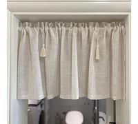 A.Monamour Tenda Corta per Finestra Piccola Retrò In Cotone Lino Beige Solido Opaco con Nappine Tendina Tenda da Cucina Bistrot Caffè Mezza Tenda Mantovana Tenda a Vetro a Pannello Tenda Porta