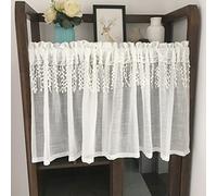 A.Monamour Tenda Corta per Finestra Piccola Retro Solido Bianco Semi Trasparente Cotone Lino Ricamo Pizzo Voile Tenda Tendina Tenda da Cucina Bistrot Caffè Mezza Tenda Tenda a Vetro a Pannello Porta