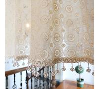 A.Monamour Tenda Corta per Finestra Piccola Ricamo Cerchio in Pizzo Voile Beige Trasparente Retrò Tendina Tenda da Cucina Bistrot Caffè Mezza Tenda Mantovana Tenda a Vetro Tenda Porta Armadio