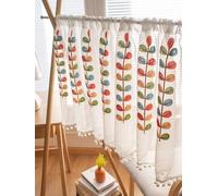 A.Monamour Tenda Corta per Finestra Piccola Ricamo Di Foglie Colorate Voile Bianco Tulle Semi Trasparente Tendina Tenda da Cucina Bistrot Caffè Mezza Tenda Tenda a Vetro a Pannello Tenda Porta