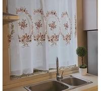 A.Monamour Tenda Corta per Finestra Piccola Ricamo Fiori Rosa Vintage in Voile Bianco Trasparente Tendina Tenda da Cucina Bistrot Caffè Mezza Tenda Mantovana Tenda a Vetro Tenda a Pannello Tenda Porta