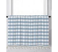 A.Monamour Tenda Corta per Finestra Piccola Rustica A Scacchi Blu - Cucina Bistrot Caffè Mezza Mantovana A Vetro Pannello Porta Armadio