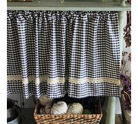 A.Monamour Tenda Corta per Finestra Piccola Rustica Bianco Blu A Quadri A Scacchi In Cotone Pizzo - Cucina Bistrot Caffè Mezza Mantovana Vetro Pannello Porta