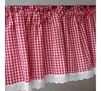 A.Monamour Tenda Corta per Finestra Piccola Rustico Cotone Bianco Rosso A Quadri Scacchi Quadretti Bianco Pizzo Tenda a Pannello a Vetro da Cucina Bistrot Caffè Mezza Mantovana Tendina