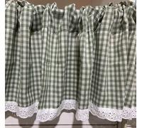 A.Monamour Tenda Corta per Finestra Piccola Rustico Cotone Bianco Verde A Quadri Scacchi Quadretti Bianco Pizzo Tenda a Pannello a Vetro da Cucina Bistrot Caffè Mezza Mantovana Tendina