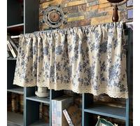 A.Monamour Tenda Corta per Finestra Piccola Rustico Cotone Lino Blu Floreale Semi Oscurante Tendina Tenda da Cucina Bistrot Caffè Mezza Tenda Tenda a Vetro a Pannello Tenda Porta