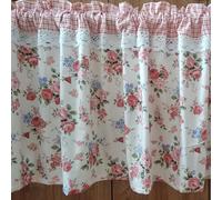 A.Monamour Tenda Corta per Finestra Piccola Rustico Vintage Cotone Floreale Rose Rosse Tenda a Pannello a Vetro da Cucina Bistrot Caffè Mezza Mantovana Tendina