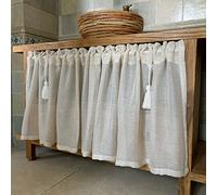 A.Monamour Tenda Corta per Finestra Piccola Semitrasparente Lino Retrò Solido Beige con Nappe Tendina Tenda da Cucina Bistrot Caffè Mezza Tenda Mantovana Tenda a Vetro a Pannello Tenda Porta