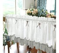 A.Monamour Tenda Corta per Finestra Piccola Tenda In Voile Trasparente Con Fiocco Balze A Quadri Grigio Tendina Cucina Bistrot Caffè Mezza Tenda Mantovana Tenda a Vetro Tenda a Pannello Tenda Porta