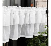 A.Monamour Tenda Corta per Finestra Piccola Tenda In Voile Tulle Trasparente Bianca Tendina Tenda da Cucina Bistrot Caffè Mezza Tenda Mantovana Tenda a Vetro Tenda a Pannello Tenda Porta Armadio