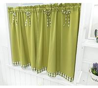 A.Monamour Tenda Corta per Finestra Piccola Verde Opaco Con Fiocco A Quadri - Cucina Bistrot Caffè Mezza Mantovana a Vetro Pannello Porta Armadio Lavandino