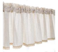 A.Monamour Tenda Corta Per Piccole Finestre Beige in Lino Cotone Con Pizzo Uncinetto - Mantovana Opaca Mezza Tenda Per Cucina, Bistrot, Caffè, Porta, Camera Da Letto, Finestra A Vetro
