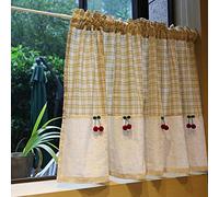 A.Monamour Tenda corta per piccole finestre, in cotone e lino, a quadri, con ciliegia rossa, opaca, mantovana per finestra per cucina, bar, camera da letto, armadio, tenda per porta