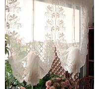 A.Monamour Tenda Corta Piccola Pizzo Floreale in Voile Ricamato Bianco Trasparente Tende a Rullo Tendina Tenda da Cucina Bistrot Caffè Mezza Tenda Tenda a Vetro a Pannello Tenda Porta, 2 pezzi