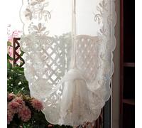 A.Monamour Tenda Corta Piccola Pizzo Floreale in Voile Ricamato Bianco Trasparente Tende a Rullo Tendina Tenda da Cucina Bistrot Caffè Mezza Tenda Tenda a Vetro a Pannello Tenda Porta, 1 pezzo