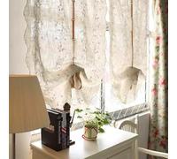 A.Monamour Tenda Corta Piccola Tessuto Ricamato Floreale Semi Trasparente in Cotone e Lino Tende a Rullo Tendina Tenda da Cucina Bistrot Caffè Mezza Tenda Tenda a Vetro a Pannello Tenda Porta, 2 pezzi