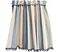 A.Monamour Tenda da cucina corta per piccola finestra, opaca, blu, beige, a righe, frangibite, a dischi, pannelli mantovani, mezze passapasta per bistrot cafè