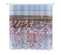 A.Monamour Tenda da Doccia Impermeabile In Poliestere Tessuto Fenicotteri Rosa Uccelli Nella Stampa Del Paesaggio Naturale Dei Laghi Antimuffa Resistente Tende per Doccia Tenda della Vasca da Bagno
