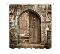 A.Monamour Tenda da Doccia Impermeabile In Poliestere Tessuto Monastero Di Kremaston A Creta Grecia Muro Di Pietra Di Mattoni Porta Di Legno Architettura Retrò Antimuffa Tenda della Vasca da Bagno
