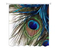 A.Monamour Tenda da Doccia Impermeabile In Poliestere Tessuto Sfondo Bianco Piume Di Coda Di Pavone Con Stampa Di Uccelli Occhi Antimuffa Resistente Tende per Doccia Tenda della Vasca da Bagno