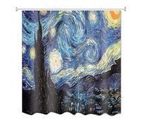 A.Monamour Tenda da Doccia Impermeabile In Poliestere Tessuto Stampa Notte Stellata Vincent Van Gogh Pittura A Olio Antimuffa Lavabile Resistente Tende per Doccia Tenda della Vasca da Bagno con Ganci