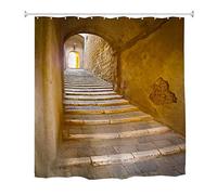 A.Monamour Tenda da Doccia Impermeabile Poliestere Tessuto Gradini Di Pietra Scale Scala Vicolo Stretto Italia Toscana Città Medievale Architettura Antica Stampa Antimuffa Tenda della Vasca da Bagno