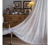 A.Monamour Tenda Semi Trasparente Decorativo con Nappe Rustico Boho Bohémien Cotone Pizzo Ricamato all'uncinetto Tende a Pannello Porta Finestra per Camera da Letto Soggiorno Cucina, 1 Pezzo, bianco