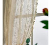 A.Monamour Tenda Semi Trasparente Decorativo con Nappe Rustico Boho Bohémien Cotone Pizzo Ricamato all'uncinetto Tende a Pannello Porta Finestra per Camera da Letto Soggiorno Cucina, 1 Pezzo, beige