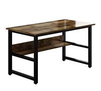 A Multi- Purpose in One Design Computer Desk Home Office Writing Desk Black Metal Frame Charcoal Wood Color Craft Desk Study Desk with Storage