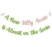 A New Silly Goose is Almost on the Loose Banner - Decorazioni per baby shower a forma di oca, oro rosa e verde