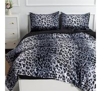 A Nice Night, Set di biancheria da letto in raso morbido e setoso, super morbido, in microfibra, leggero, motivo leopardato, per letto a una piazza e mezzo/matrimoniale (grigio argento, matrimoniale,