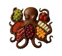 (A)Octopus Charcuterie Platter - Octopus Design Wood Serving Tray, Ocean Themed Party Aperitif Board for Cheese Meats & Fruit