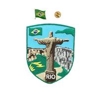A-ONE Confezione da 2 pezzi - Applique Rio de Janeiro+spilla da bavero bandiera Brasile, patch patriottica, punto di riferimento, accessori decorativi per borse camicie abiti NO.409P