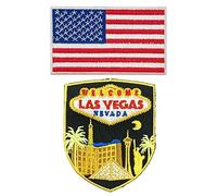 A-ONE Confezione da 2 pezzi - Benvenuti a Las Vegas Scudo Ricamo+Bandiera USA Patch, Cool Nevada Souvenir, Toppa adesiva per il viaggio NO.213C